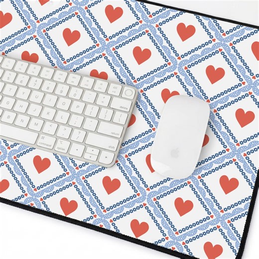 Charming Red Heart Pattern Desk Mat Mouse Pad Sweet Desktop Pad Nordic Folk Art Design Cute Valentine Office Decor Home Worker Gift - Etsy