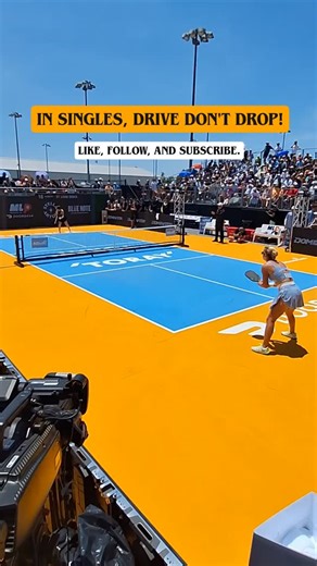 Okay let's clarify that there are times when you should drop in singles, but that's not very often. In this rally RR opts for the drop after a clever serve. But @katetfahey is too fast for that and makes her pay. The better option would have been for RR to hit a backhand drive down the line. Singles is a different discipline to doubles and needs to be played accordingly. Like and follow for more pickleball content, strategies, tips, and techniques. #pickleball #pickleballstrategy #pickleballtech