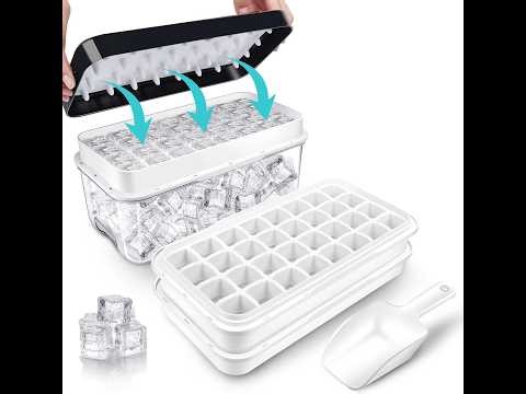 QUELIEN Ice Kit: Trays, bin, scoop, 64 cubes Review - Pros & Cons - ice trays for freezer with lid