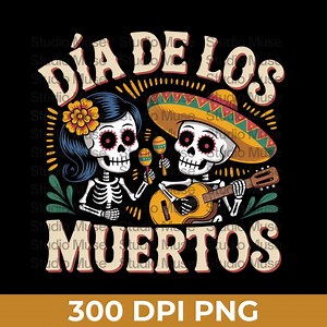 Día De Los Muertos PNG, Skeleton Couple With Guitar and Maracas, Mexican Sugar Skull Clipart for Day of the Dead Fiesta Shirts & Decor - Etsy
