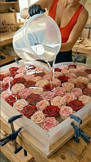 Satisfying Heart-Shaped Red & Pink Rose Epoxy Table Making Process #satisfying #shorts