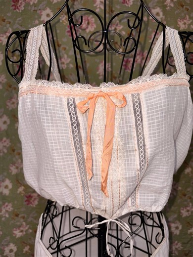 Antique Cotton Lace Camisole Crop Top: Edwardian Peach Ribbon Lingerie - Etsy
