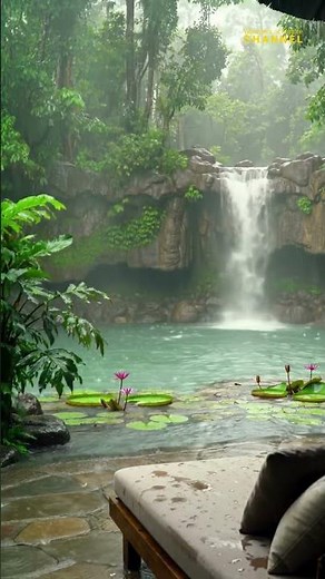 Serene Tropical Waterfall in Heavy Rain | 4K Ultra Realistic Nature Ambience