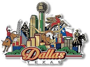 Dallas, Texas City Magnet by Classic Magnets, 3D Rubber Vintage-Style Collectible Souvenirs and Gifts Made in The USA, 4.4" x 3.2"