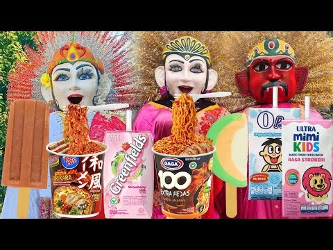 ONDEL ONDEL BETAWI MAKAN POP MIE TORIKARA DAN MIE GAGA 100 CUP, ONDEL ONDEL NANGIS KEPEDESAN