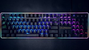 DURGOD TGK021 Mechanical Gaming Keyboard, 104 Keys Wired Keyboard with Magnetic Wrist Rest, RGB Backlit, Hot Swappable Linear Red Switch for PC/Mac/Laptop, Fully Anti-ghosting, Multimedia Keys
