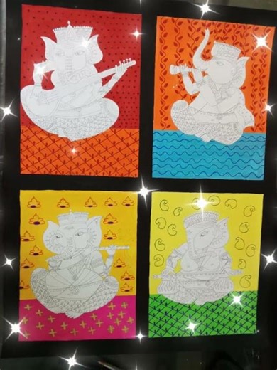 madhubani ganesha playing musical instruments 🙂