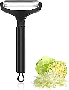 LHS Cabbage Peeler for Kitchen, Wide Mouth Vegetable Peeler, Stainless Steel Fruit Shredder Slicer with Non-Slip Handle and Sharp Blade (Black)