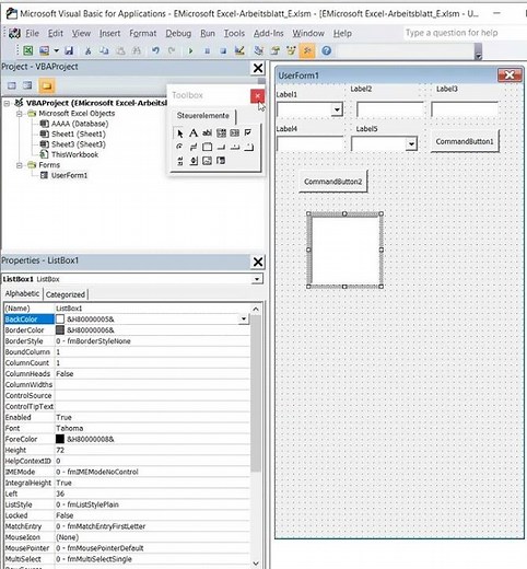 Insert and format the List Box “ListBox1” Excel VBA