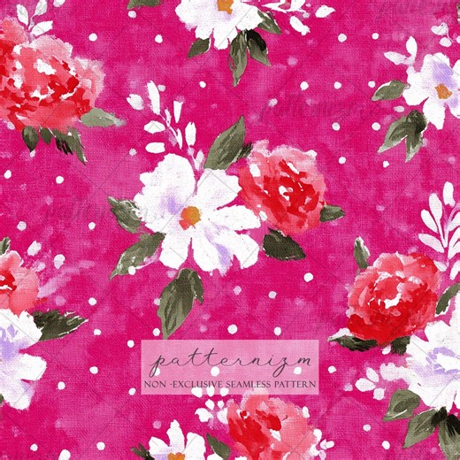 Pink Floral Pattern, Bold Flower Seamless Design, Romantic Fabric Print, Feminine Botanical Pattern - Etsy