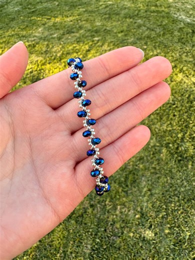 Handwoven Blue and Silver Beaded Bracelet - Etsy