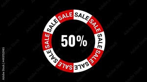 50% discount for holiday and seasonal sales. Promotional offer with alpha channel. Transparent background. Timer for Black Friday. Advertising animation for social media posts, stories. Modern