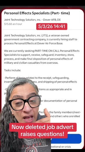 An advert was placed on Indeed by private contracting firm Joint technology solutions looking for personal effects specialists. The advert had now been deleted which is raising a lot of questions #job #advert #deleted #army #soldier