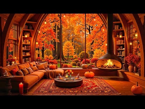 Warm Autumn Jazz Music 🍂 Autumn Fireplace Ambience 🔥Soft Jazz Background Music for Relax, Sleep