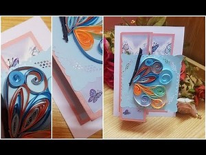 How to make a quick Tri fold designer card with quilled butterfly🦋