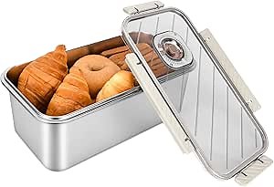 304 Stainless Steel Bakeable Bread Box for Kitchen Countertop, Time Recording Bread Storage Container with Airtight Lid, Bread Keeper for Homemade Bread, Rolls, Bagels and Pastries, White