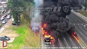 Passengers successfully fled a BURNING BUS that was engulfed in flames, reportedly caused by an electrical malfunction, and managed to incur no severe injuries, as seen in footage captured on Wednesday in Buenos Aires, Argentina. | Breitbart