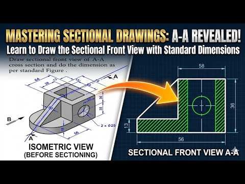 Task 8 Orthographic Projection How to Draw a Sectional Front View | Technical Drawing Tutorial
