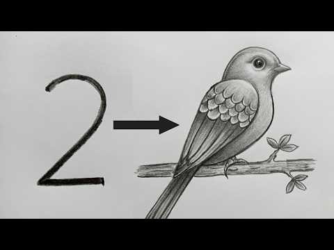 How to Draw a Bird from Number 2 | Easy Pencil Drawing Trick