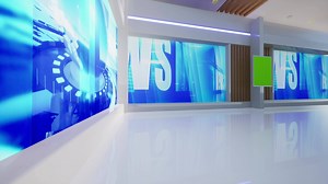 Download 3D Virtual TV Studio News, Backdrop For TV Shows .TV On Wall.3D Virtual News Studio Background,3d illustration for free