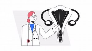 Animated Doctor Explaining Female Uterus Anatomy in Flat Design