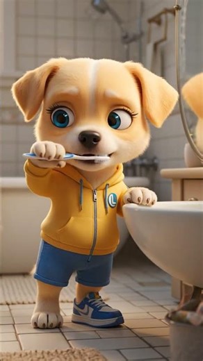 Amazing! The dog is brushing its teeth by itself