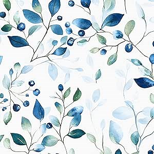 Blue Green Leaf Wallpaper Peel and Stick Boho Leaf Contact Paper for Bedroom Living Room Wall Cabinet Backsplash Renter Friendly 17.5 x 118In