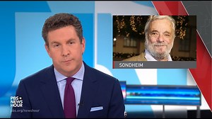 Stephen Sondheim, one of the greats of Broadway musicals, has died. He was a six-time Tony winner, renowned for his words and music — starting with lyrics for "West Side Story" and "Gypsy," followed by hits "Company," "A Little Night Music," "Sweeney Todd" and "Into the Woods." | PBS NewsHour