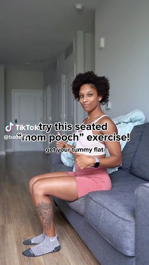 seated “mom pooch” exercise 🪑 grab a chair or sit on your couch & try this movement out to get rid of your mom pooch! this exercise helps workout our core 🌱 remember the cues & most importantly, be sure to incorporate weight-training cardio & nutrition because that plays a huge part. 🏋️‍♀️ACCEPTING 1-1 ONLINE COACHING APPLICATIONS: link in bio 🔥 workout guides, $25 meal plan & bands available on: badufittraining.com #fyp #postpartum #pregnancy #core #mompooch #diastasisrecti