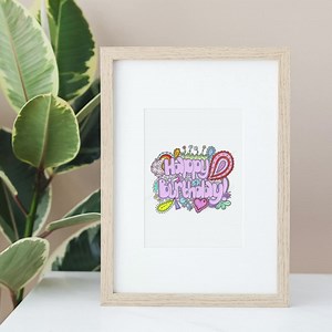 Happy Birthday Doodle Pink and Colourful PNG Instant Digital Download, Happy Birthday Card, Happy Birthday Wall Art, Birthday Digital Art - Etsy