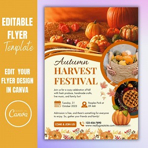Autumn Harvest Festival Flyer Template: Editable Canva Fall Event Poster - Etsy