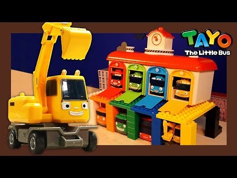 Let's Build a Bus Garage with Poco the Excavator l Heavy Vehicles Lego Play l Tayo the Little Bus