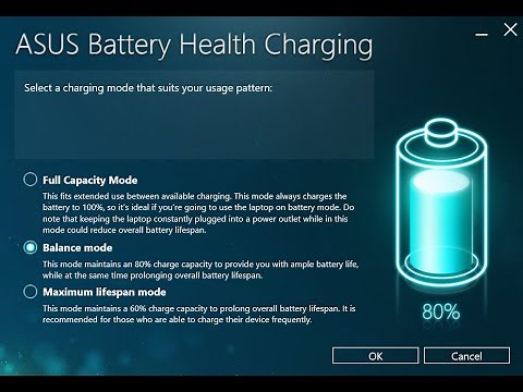 How to set Asus laptop battery charging to 60%-80%