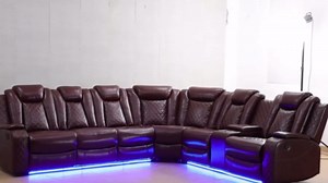 Power Recliner Sectional Sofa Set for Living Room, Leather Recliner Sofa Sets, L-Shaped Corner Sectional Couch Sets with LED Lights, Console Storage(Sectional,Cream)
