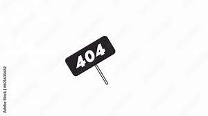 Animated bw sign on stick 404 error. Wooden signboard waving animation. Empty state 4K video concept footage with alpha channel transparency. Monochromatic error flash message for web UI design