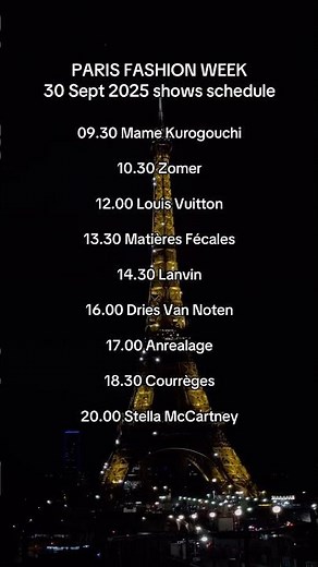 PARIS FASHION WEEK30 September 2025 fashion shows schedule