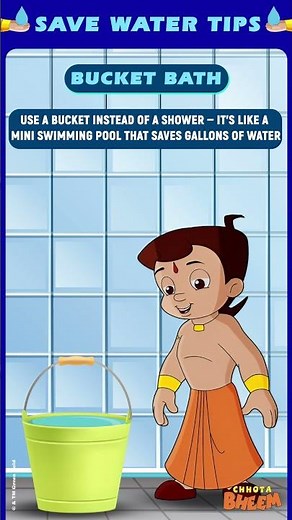 Bucket over shower—save water and have splashy fun, just like a mini pool! #savewater #tips #bheem