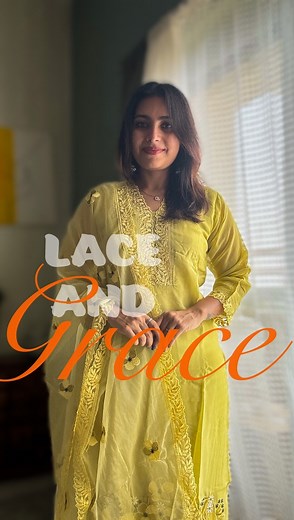 LACE N GRACE ! Soft organza suit set with lace highlights all over and embroidered florals. The embroidered organza dupatta with scattered florals in contrasting shades adds a subtle charm to the pastel yellow. Size - M - XXL Price - 2999 INR Kindly WhatsApp us @ 7995038888 for assistance. | Yellow