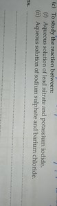Study the reaction between:(i) Aqueous solution of lead nitra... | Filo