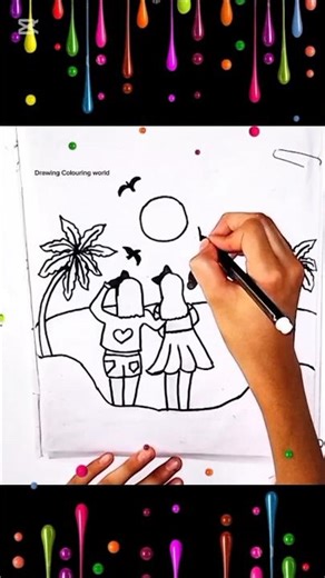 How to draw sunset🌅 with friends drawing#shortvideo #viralshorts #yt #drawing #drawingtutorial