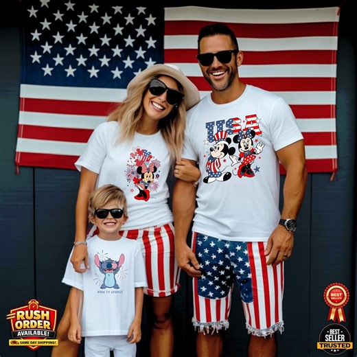 Custom Disney 4th of July Shirt 2026, Patriotic Stitch Alien Mickey Minnie Tee, Matching Disney Vacation Shirt, Quality Bella Canvas Shirt - Etsy