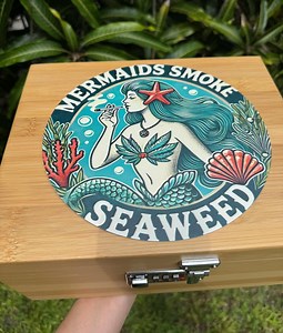 Large Wooden Stash Box With Mermaid Design