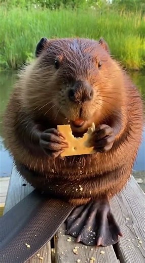 Hungry beaver eats a hardtack cracker