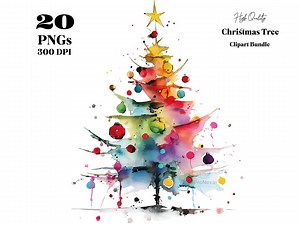 Watercolor Christmas Tree Clipart PNG, Holiday Tree Graphics, Xmas Decor Art, Digital Download, Commercial Use - Etsy