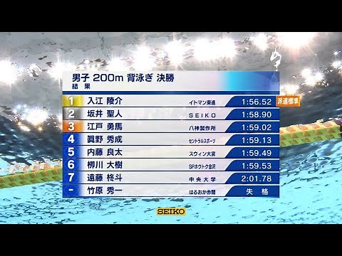 【入江陵介優勝】競泳ジャパンオープン 男子200ｍ背泳ぎ決勝