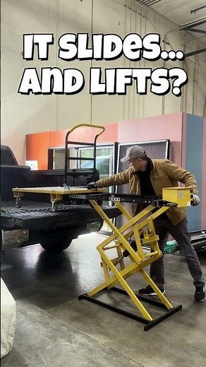 This cart slides and lifts #diy #worksmarternotharder #scissorlift #easylifting #timesavertools