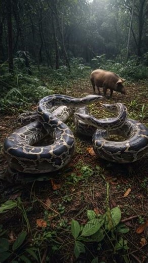 A strongest Pythons start round dance when they a huge Pig for hunting
