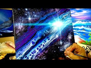 Acrylic Galaxy pour step-by-step painting with stars nebula