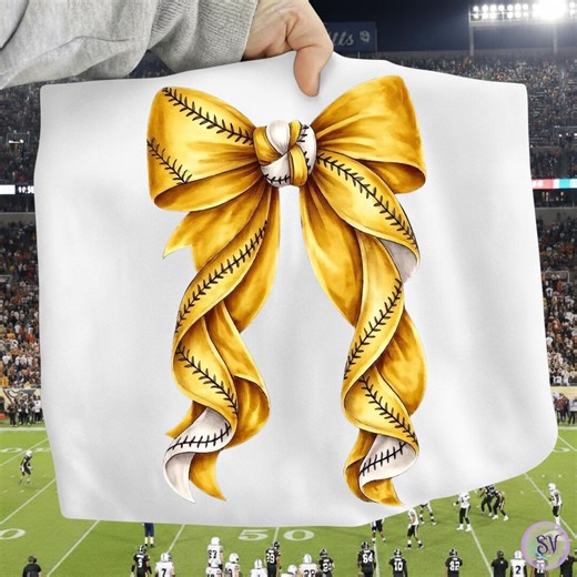 Softball Bow PNG, Yellow Softball Ribbon Bow, Watercolor Sports Bow Clipart, Softball Shirt Design, Sublimation PNG - Etsy