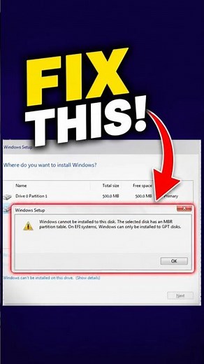 Windows Cannot Be Installed to This Disk? Fix MBR to GPT!